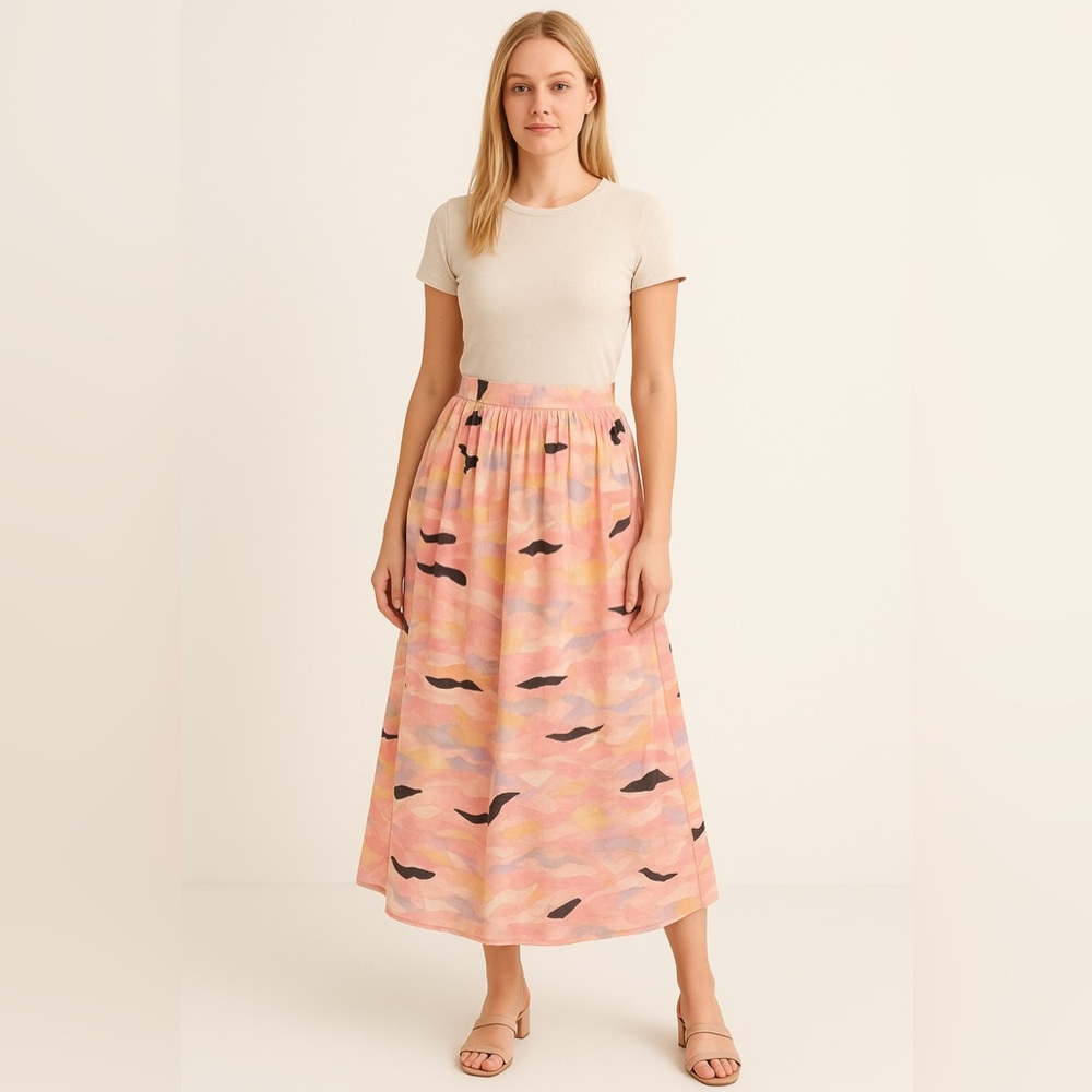 Vintage 90’s Abigail Aldrich Geometric Pastel High Waisted Pleated Maxi Skirt 8